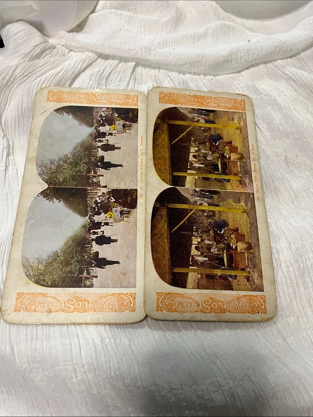 Antique-Style Stereoview Cards in Brown and Cream Tones
